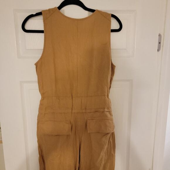 Donna Karan Jumpsuit Womens Small 100% Linen Tan Safari Straight Leg - Picture 7 of 10